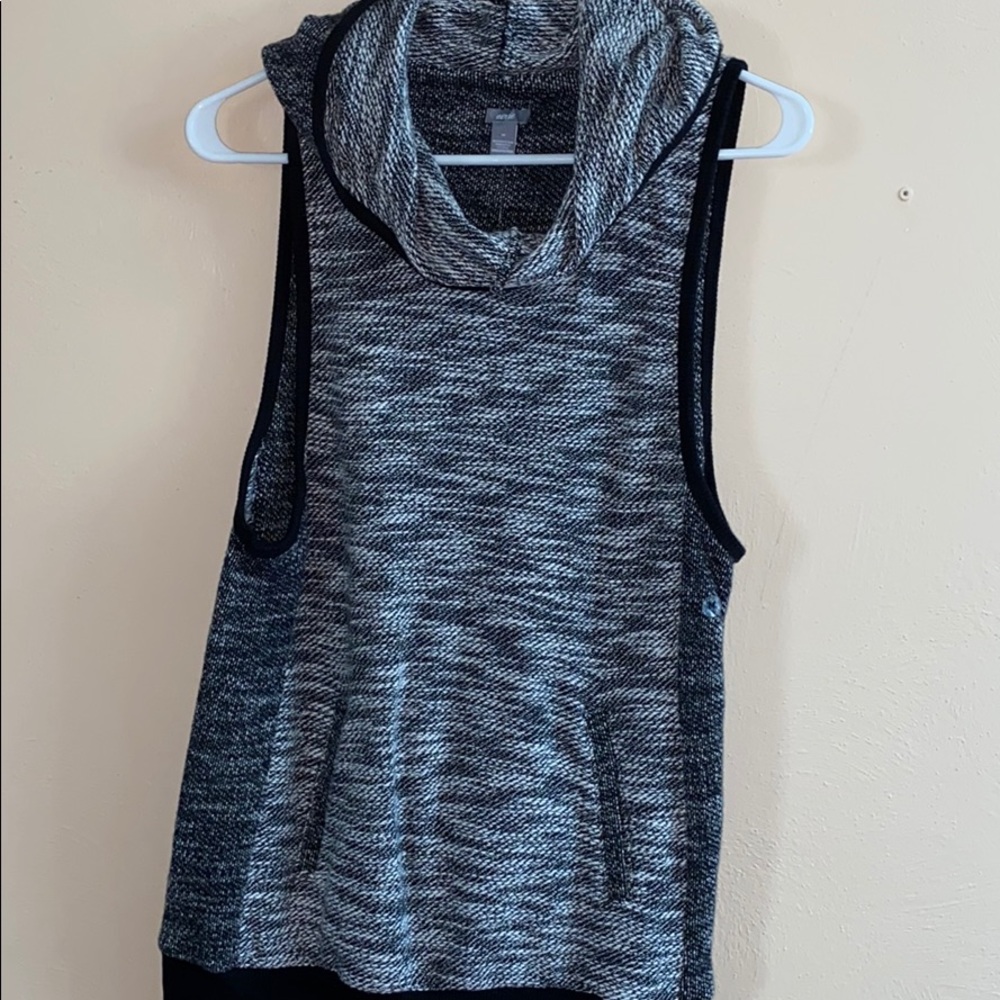 AERIE Gray and Black Sleeveless Hoodie; NWT